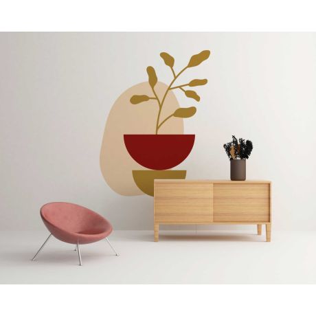 Abstract Shapes Wall Art Pattern With Leaves Boho Wall Sticker