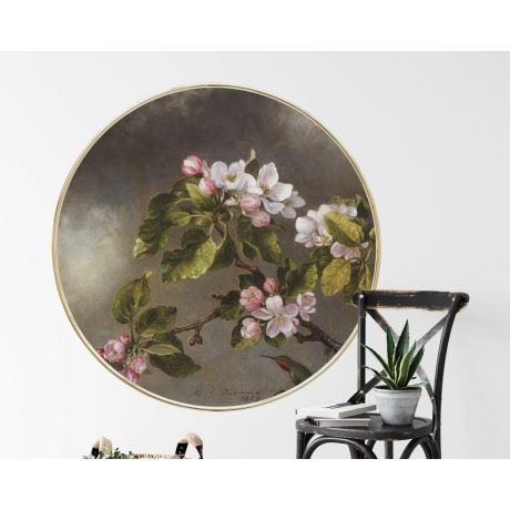 Vintage Peach Blossom Flower Sprigs Circle Wall Stickers for Bedroom Decor