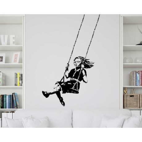 Beautiful Girl Baby Swinging Vinyl Wall Decals For Girls Room Decoration