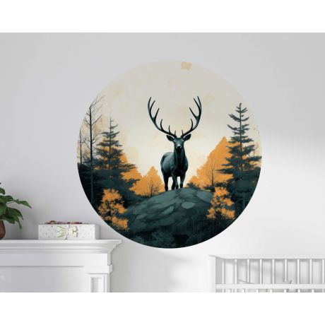 Big Deer In Pine Forest Night Moon Wall Sticker For Nursery Room Decoration