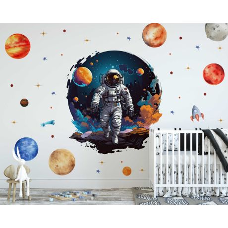 Best Premium Quality Astronaut on the Moon with Planets Wall Stickers for Nursery Decor