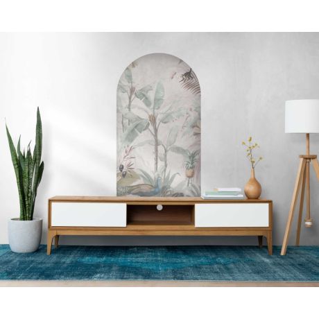 Tropical Banana Trees, Animals and Birds Arch Wall Stickers for Bedroom Decor 