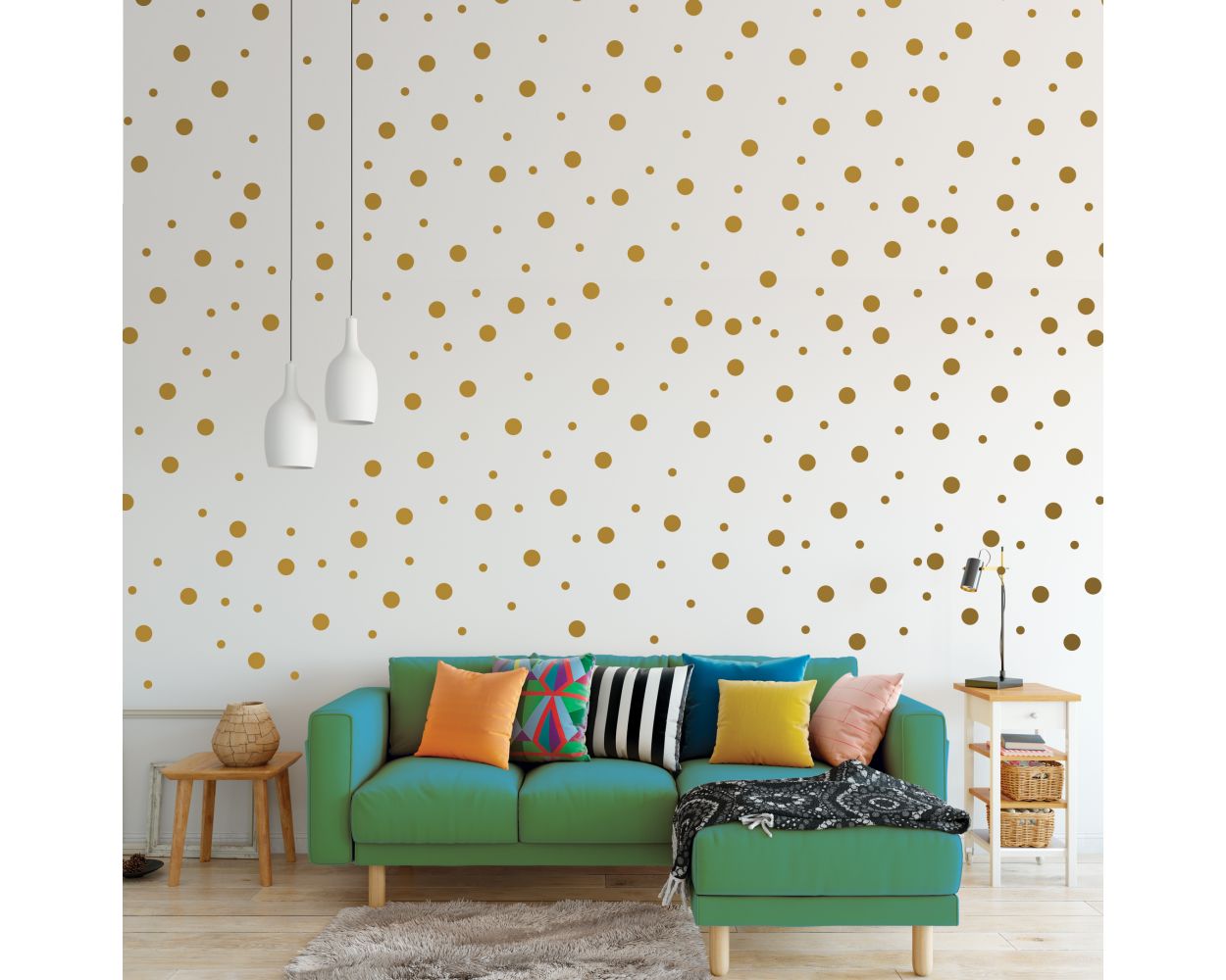 Beautiful Mixed Size Metallic Gold Polka Dots Pattern Wall Stickers for Kids Bedroom Wall decor