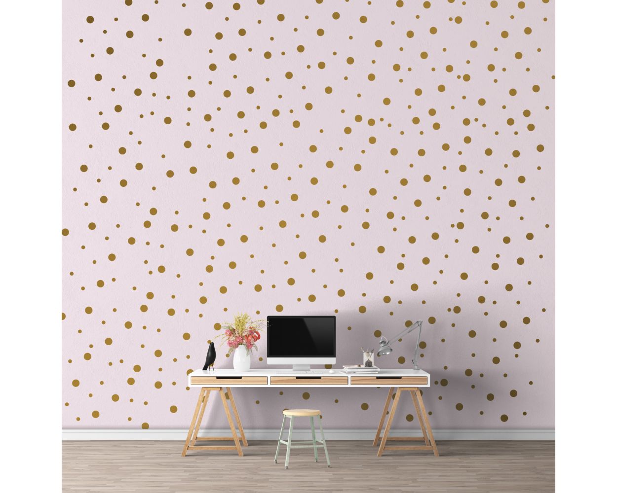 Beautiful Mixed Size Metallic Gold Polka Dots Pattern Wall Decals 
