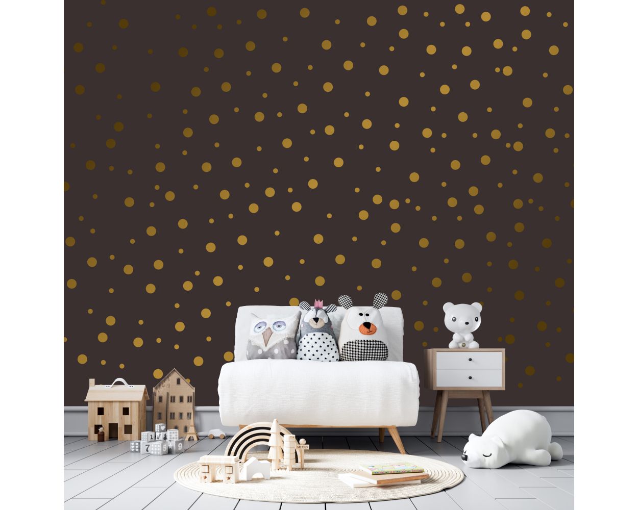 Beautiful Mixed Size Metallic Gold Polka Dots Pattern Wall Decals for Kids Bedroom Wall decor