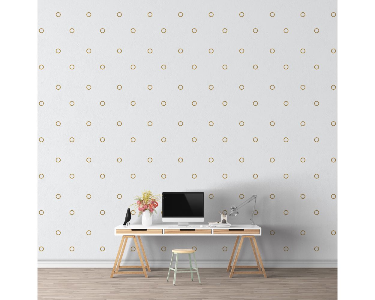 Metallic Gold Outlined Polka dots Pattern Vinyl Wall Stickers for Bedroom Wall Decor