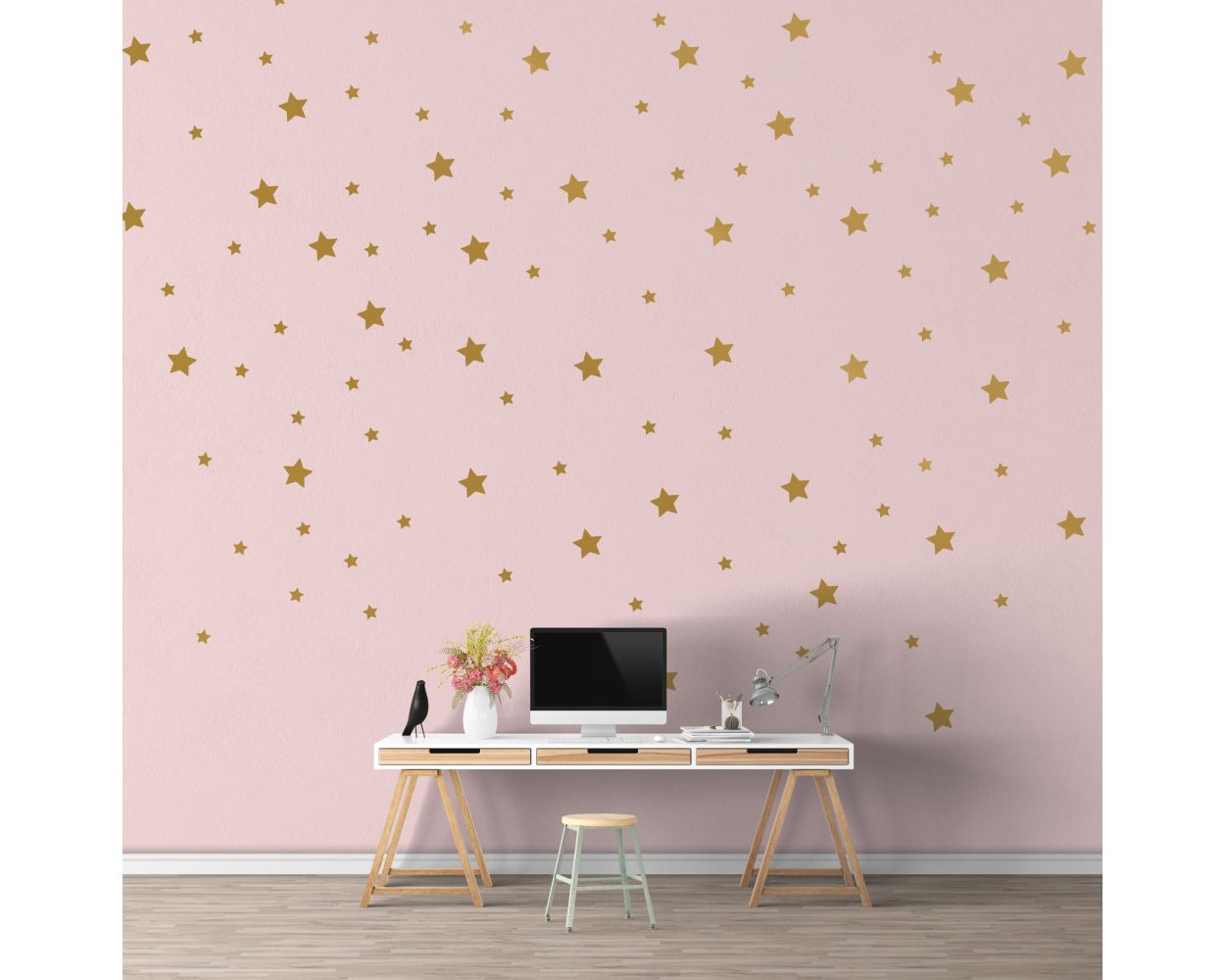 Mixed Size Metallic Gold Stars Pattern Vinyl Wall Stickers for Kid Bedroom Wall Decor