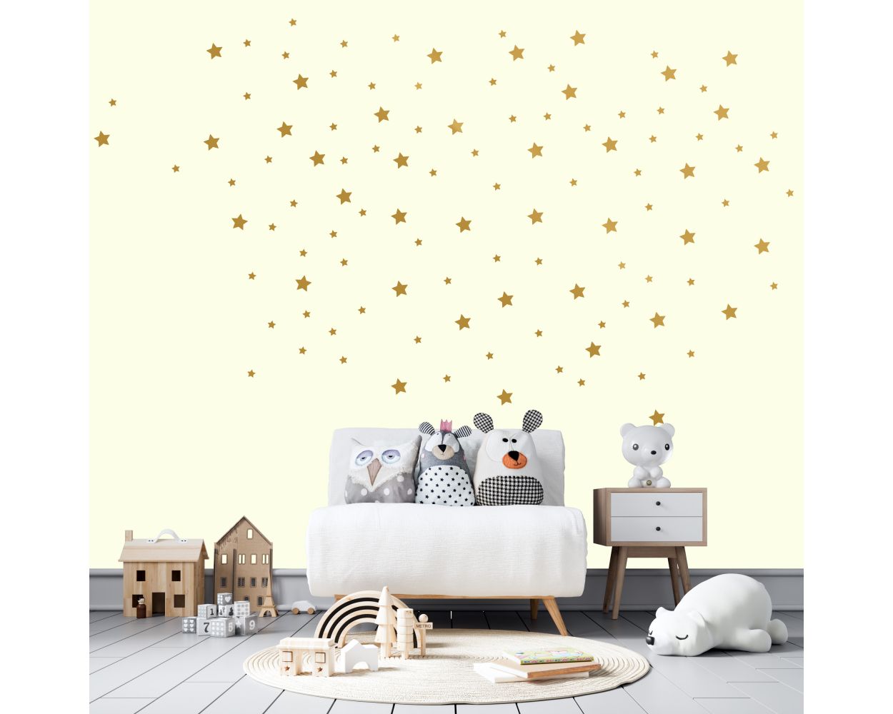 Mixed Size Metallic Gold Stars Pattern Vinyl Wall Stickers