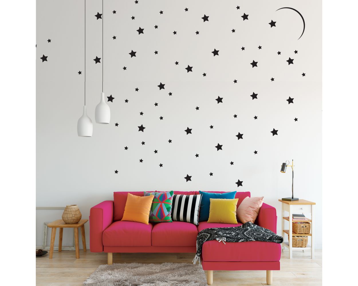 Beautiful Mixed Stars & Moon Pattern Vinyl Wall Decals for Bedroom Wall Decor