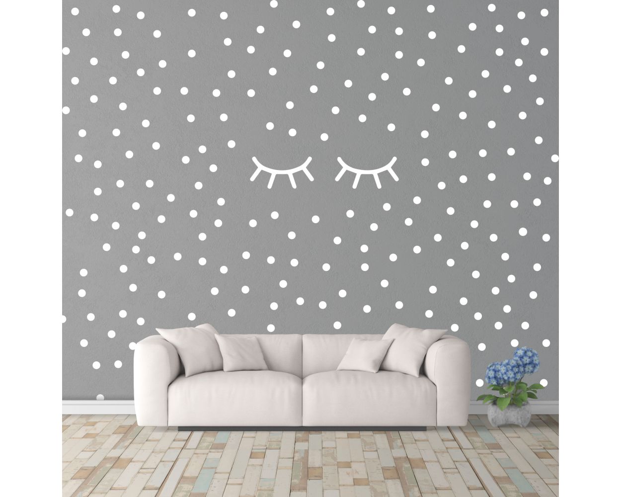 Sleepy Eyelash & Polka dots Pattern Vinyl Wall Decals For Kids Bedroom Wall Decor 