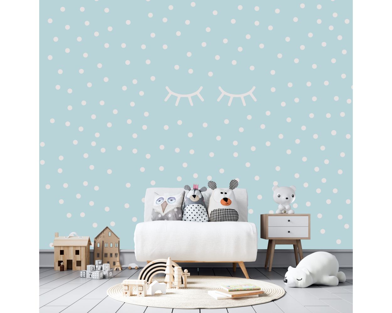 Sleepy Eyelash & Polka dots Pattern Vinyl Wall Decals