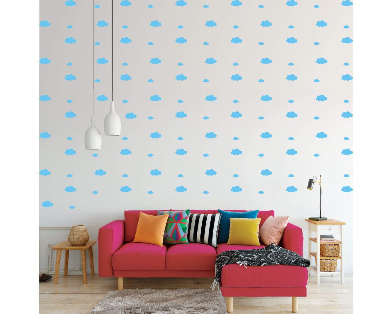 Mixed Size Beautiful Clouds Pattern Vinyl Wall Decals for Bedroom Wall Decor
