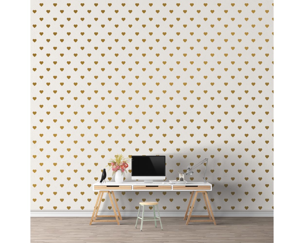 Beautiful Metallic Gold Heart Pattern Vinyl Wall Decals for Bedroom Wall Decors