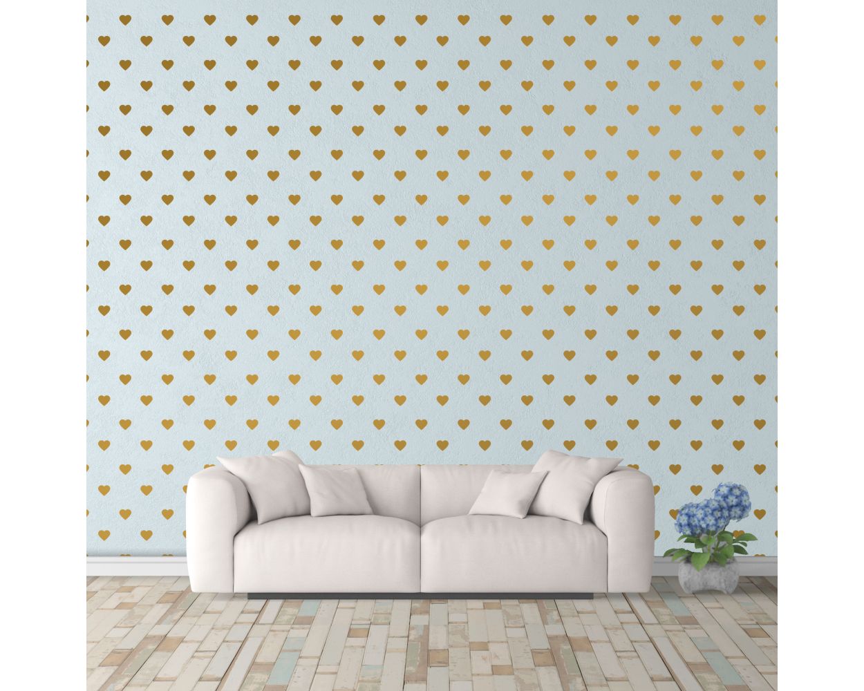 Beautiful Metallic Gold Heart Pattern Vinyl Wall Decals