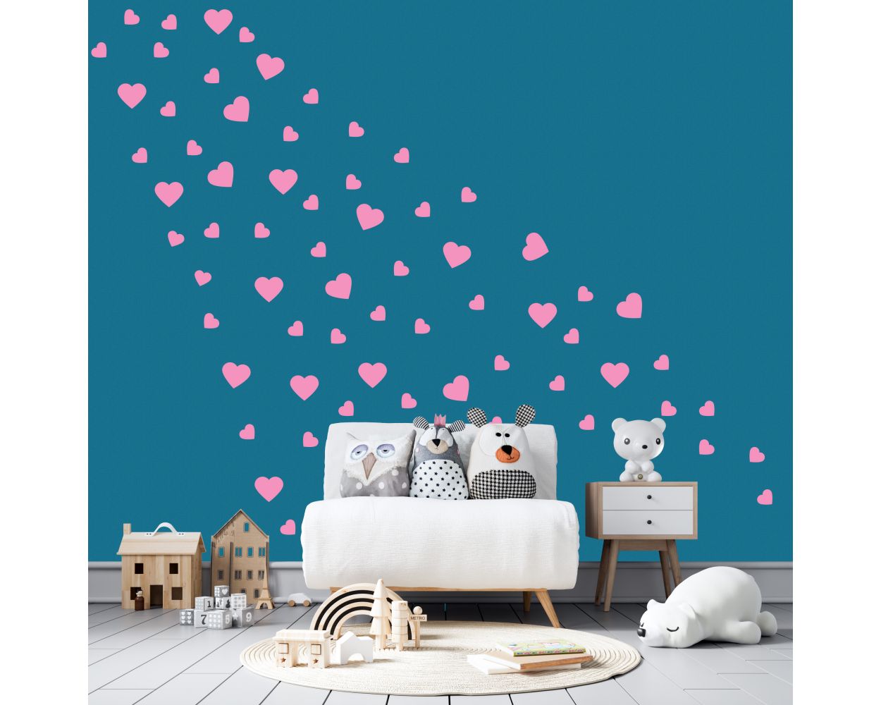 Beautiful Mixed Size Hearts Pattern Vinyl Wall Stickers for Bedroom Wall Decor
