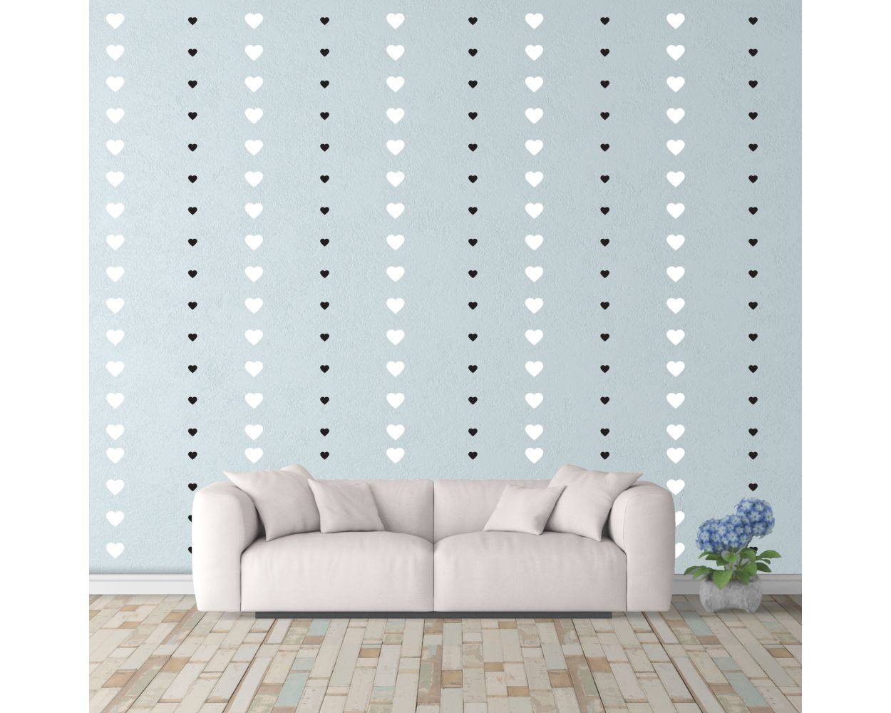 Beautiful Mixed Size Hearts Pattern Vinyl Wall Decals for Kids Bedroom Wall Decor
