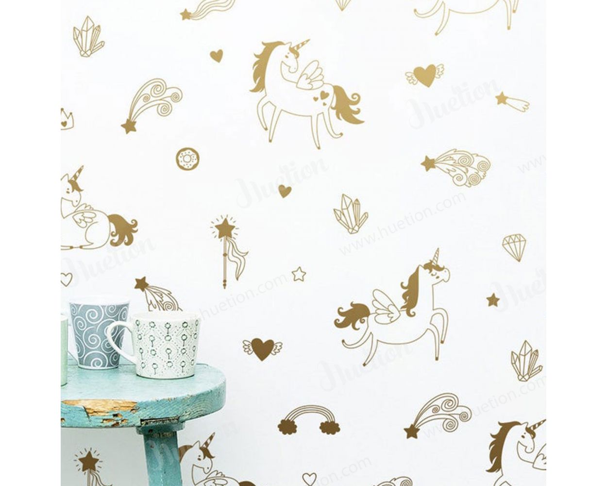 Beautiful Metallic Gold Magical Unicorn Vinyl Wall Decals for Kids Bedroom Wall Decor