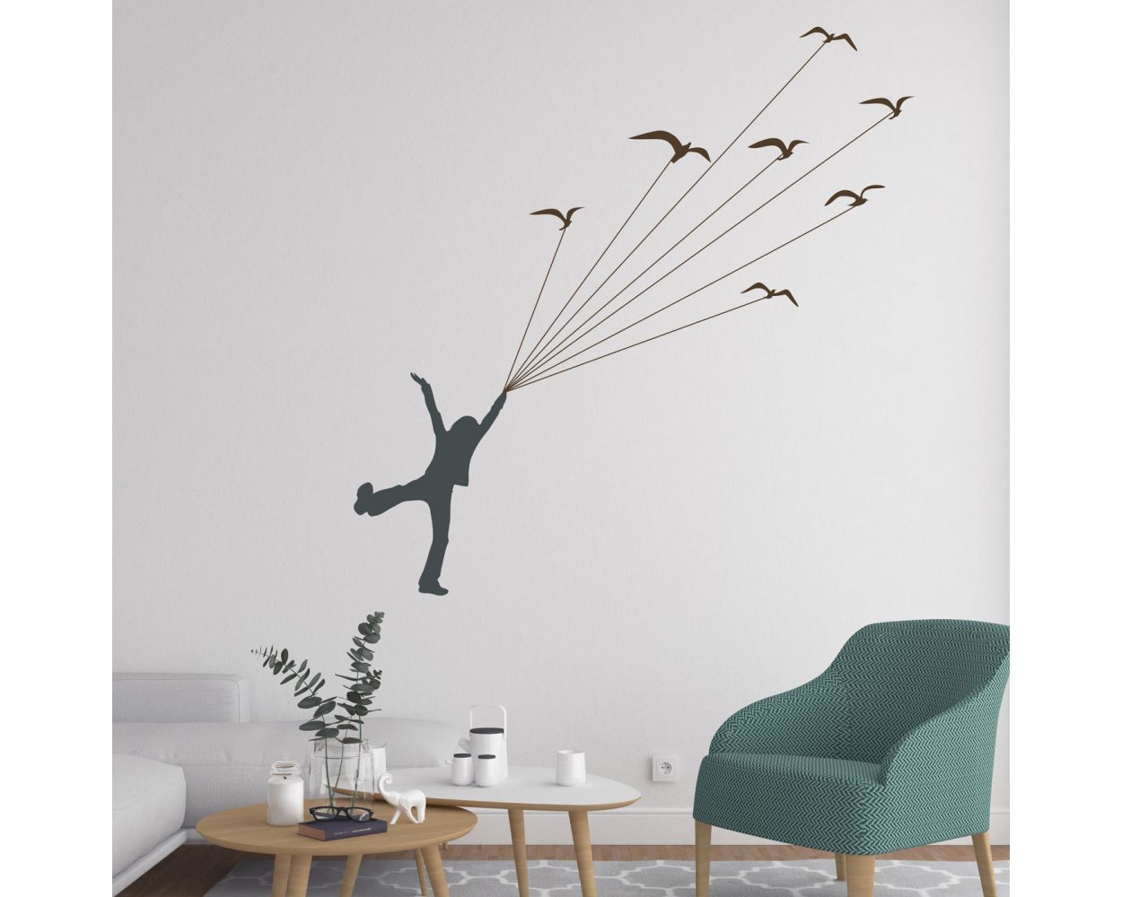 Best Boy Flying with Birds Nature Vinyl Wall Stickers for bedroom wall decor