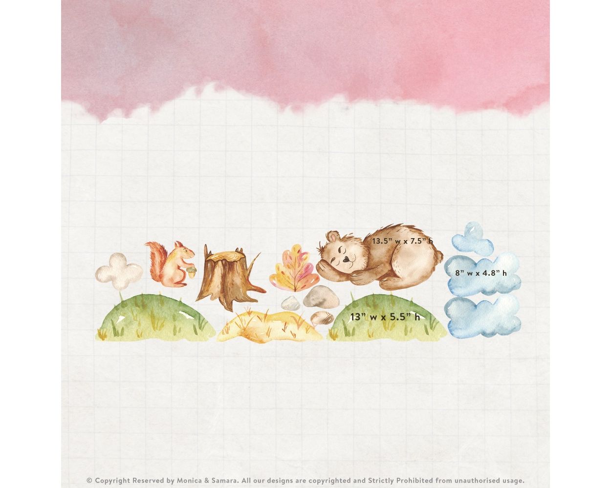 Cute Squirrel Vinyl Wall Decals for Kids Bedroom Wall Decor