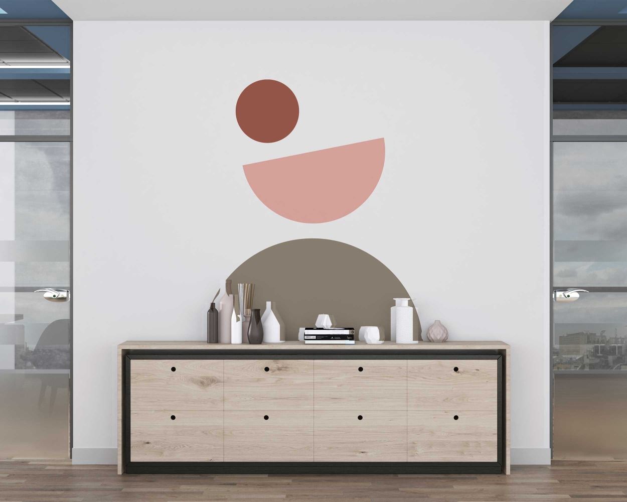 Abstract Circle And Half Circle Shape Boho Wall Decals For Bedroom Decoration 
