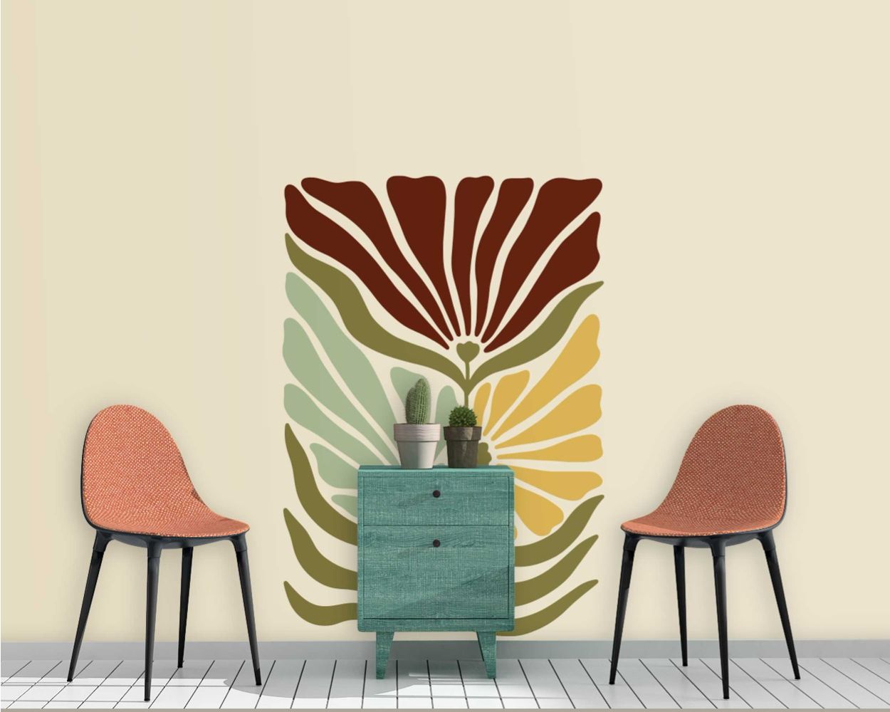 Abstract Flowers Coral Shapes Silhouette Wall Stickers For Bedroom Decor 