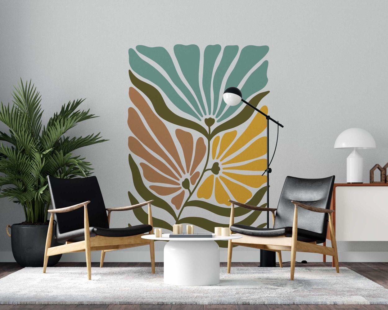 Abstract Flowers Coral Shapes Silhouette Wall Decals For Bedroom Decor 