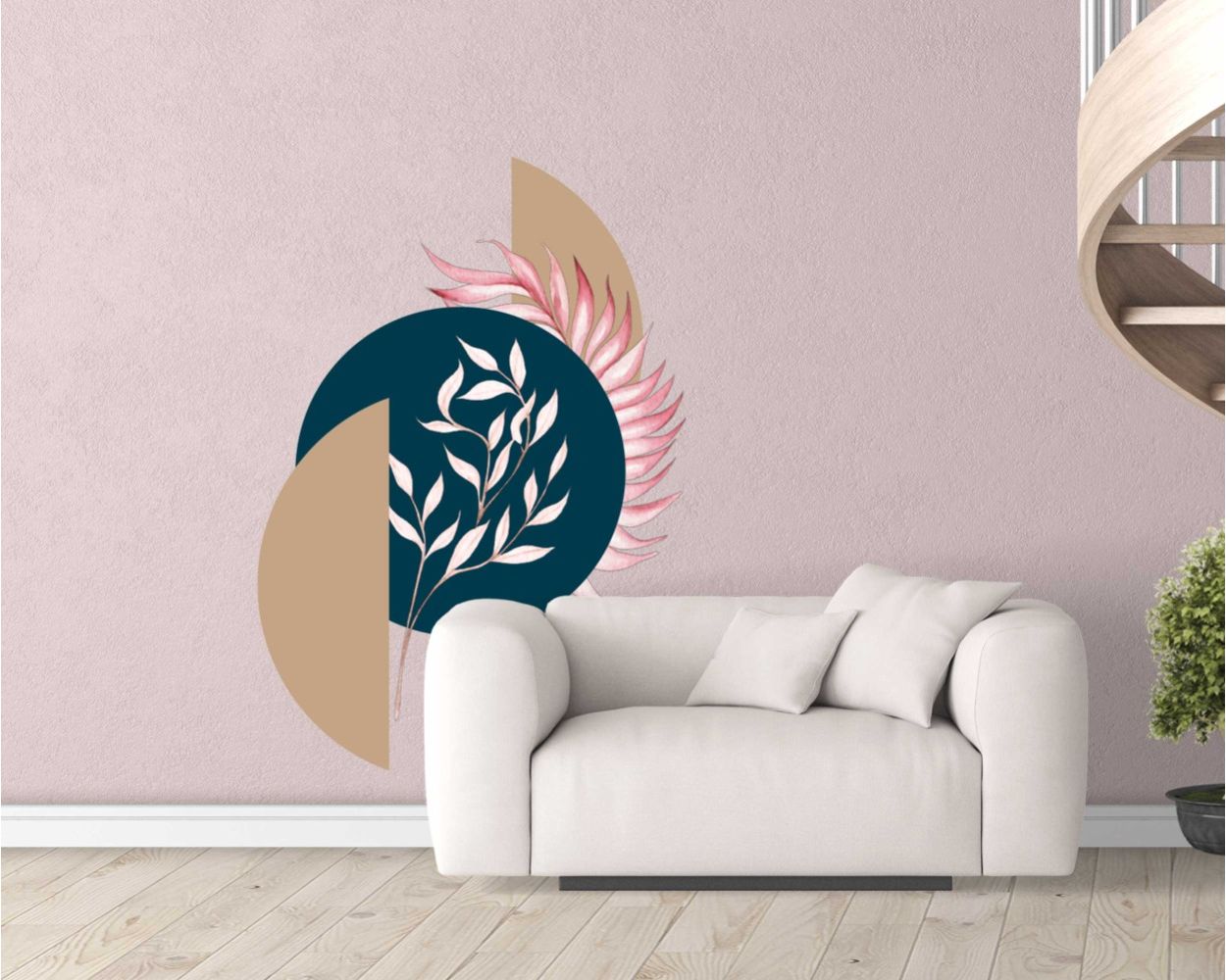 Abstract Tropical Leaves And Circle Vinyl Wall Stickers For Bedroom Decoration 