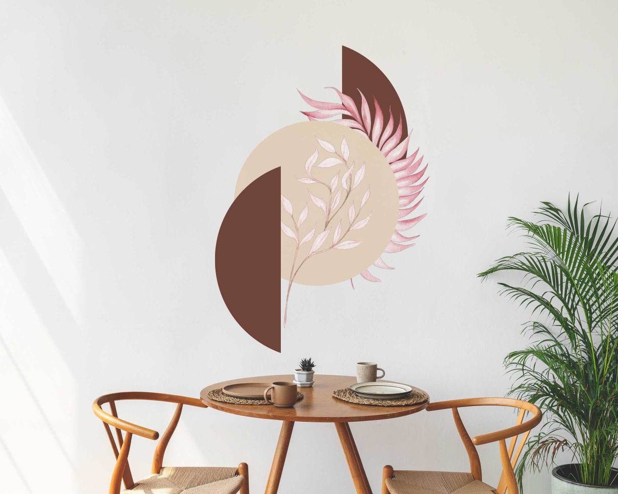 Abstract Tropical Leaves And Circle Vinyl Wall Decals For Bedroom Decoration 