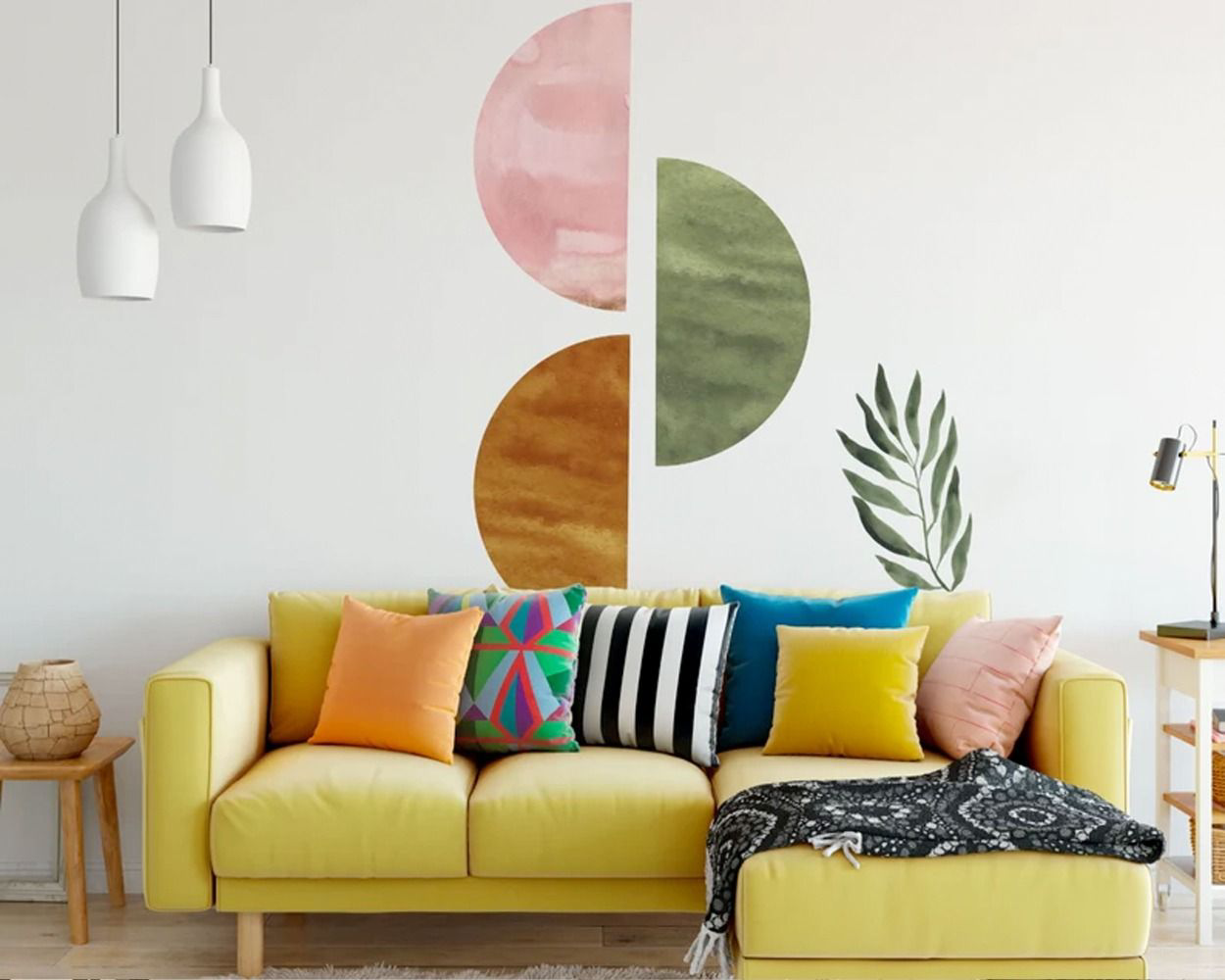 Half Circle Shapes Abstract Watercolor Boho vinyl Wall stickers
