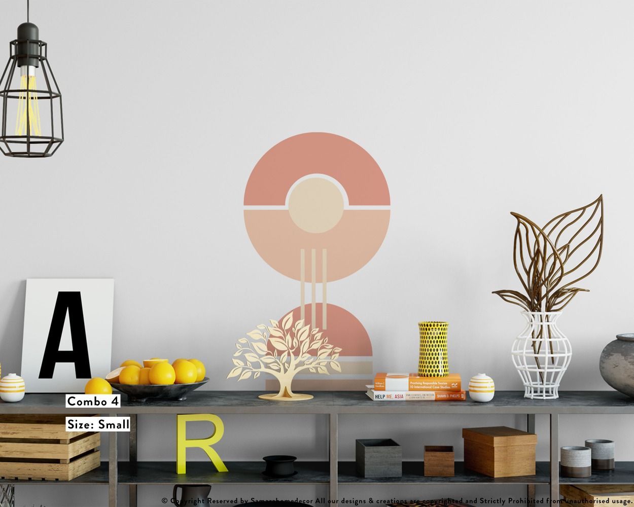 Half and Full Circles with lines Boho Shapes Vinyl Wall Stickers