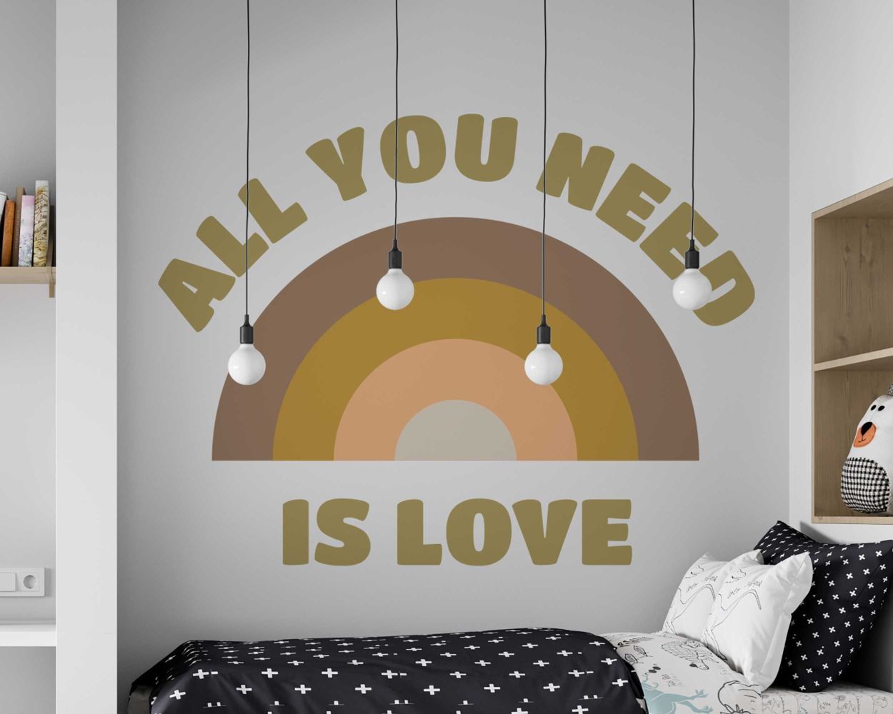 All You Need Is Love Quotes With Rainbow Wall Stickers For Kids Bedroom Decoration 