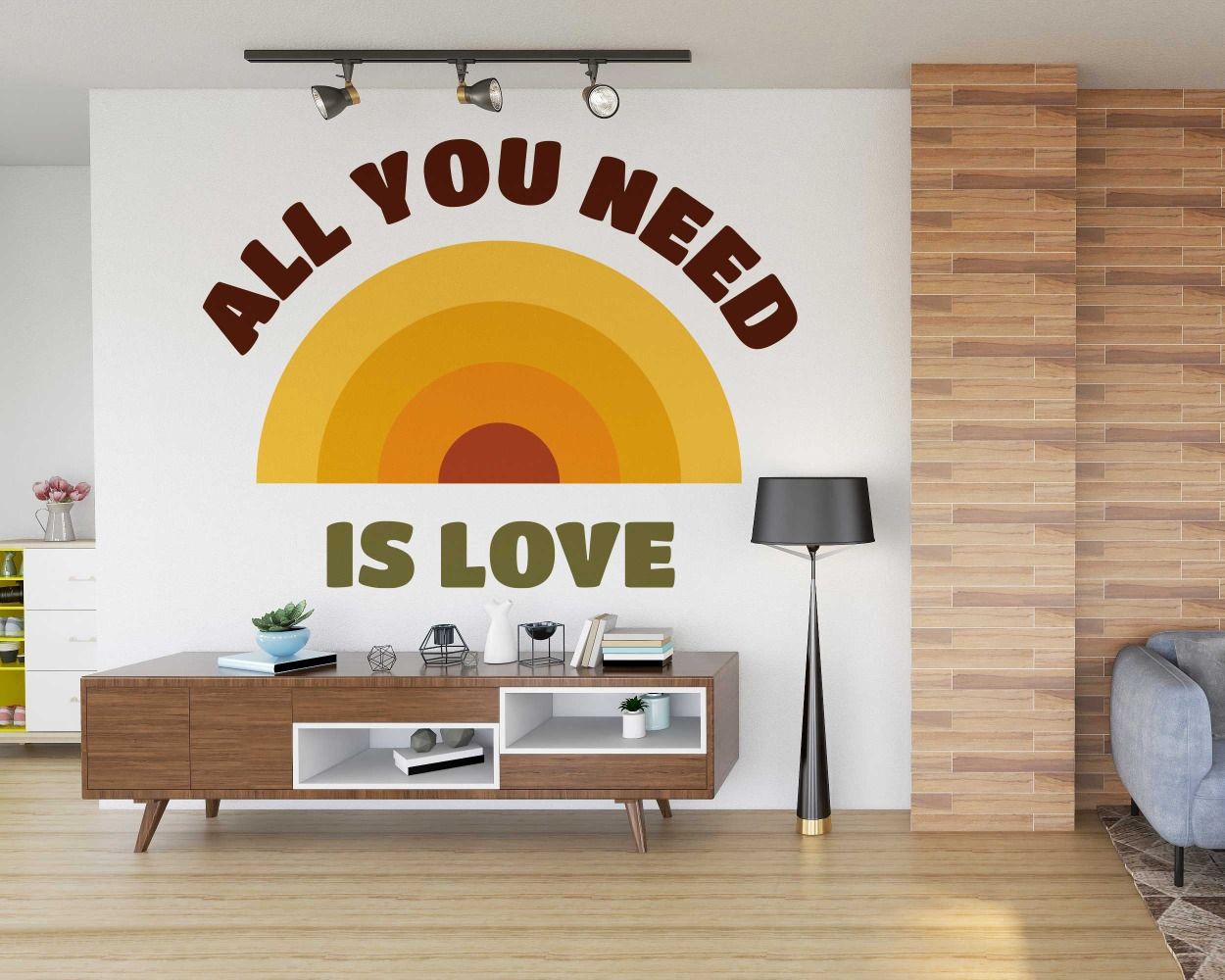 All You Need Is Love Quotes With Rainbow Wall Stickers