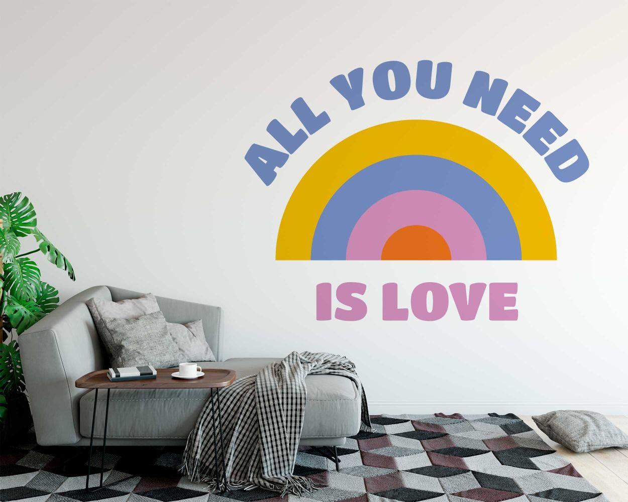 All You Need Is Love Quotes With Rainbow Wall Decals For Kids Bedroom Decoration 