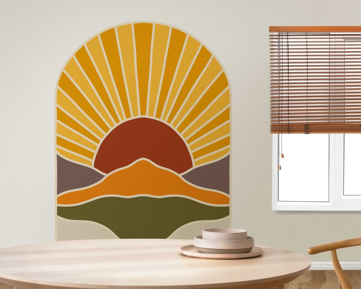 Best Beautiful Sunrise Colorful Mountain Arch Boho Wall Stickers 