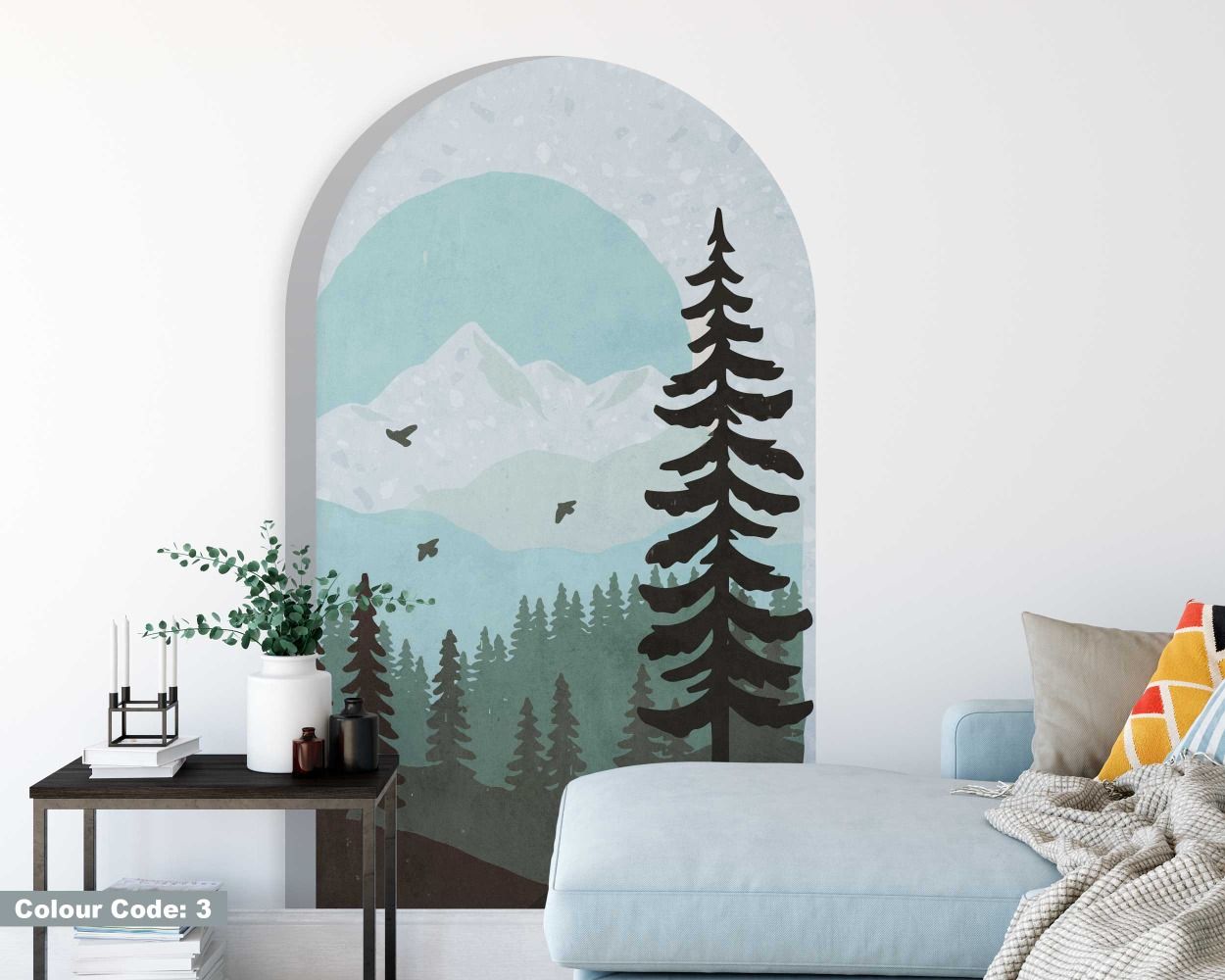 Beautiful Landscape Of Forest And Mountains Arch Wall Stickers For Headboard Decor