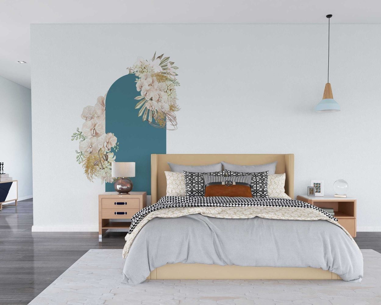 Beautiful Arch With Floral Vinyl Wall Stickers For Bedroom Decoration 