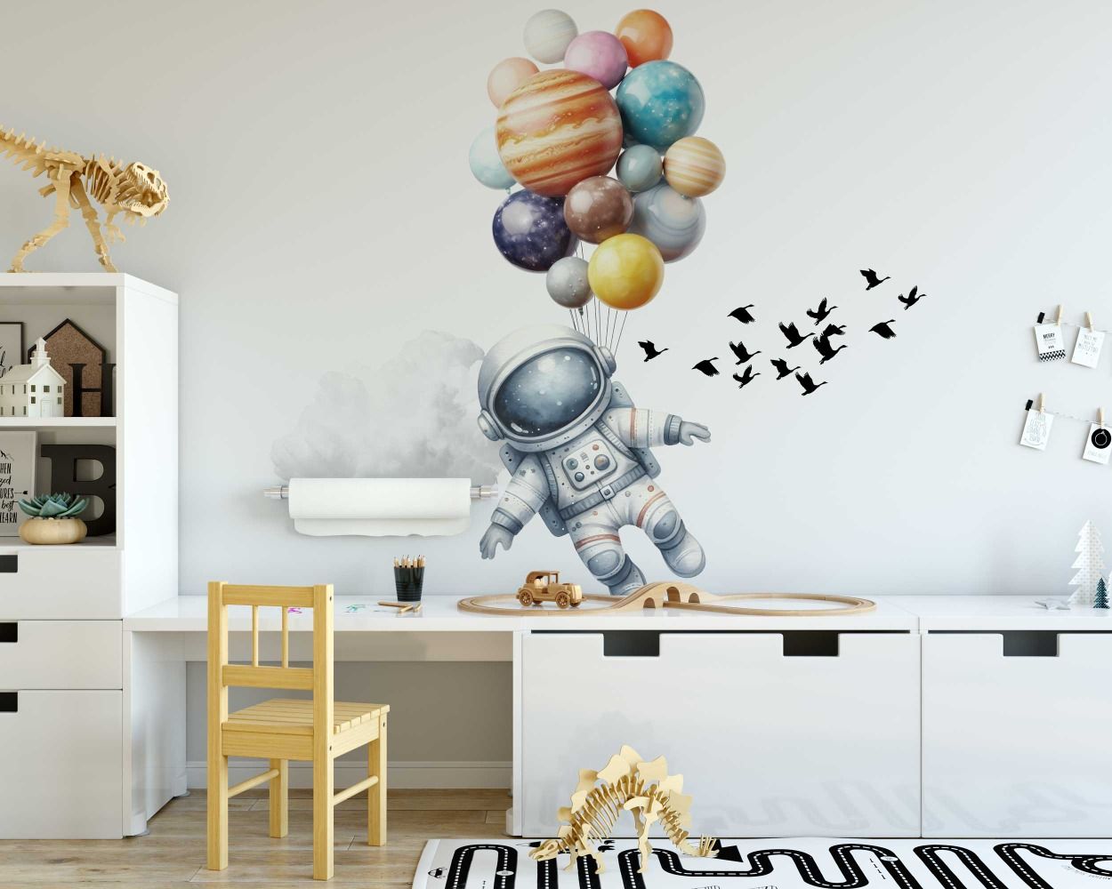 Beautiful Astronaut with Planets Balloon Wall Decals