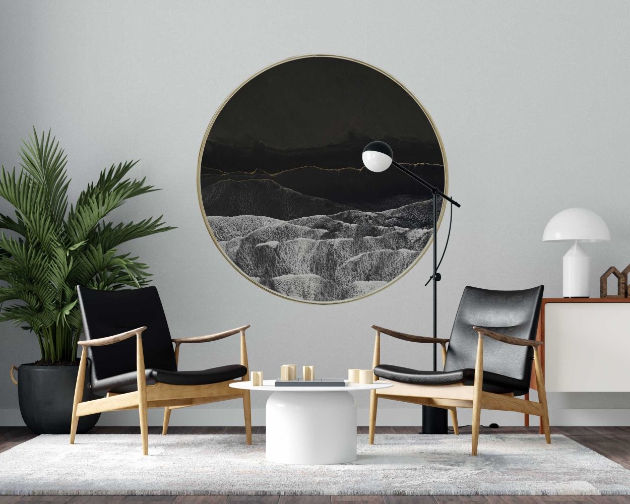 Beautiful Black Sand Beach Waves Circle Wall Stickers for Bedroom Decor 