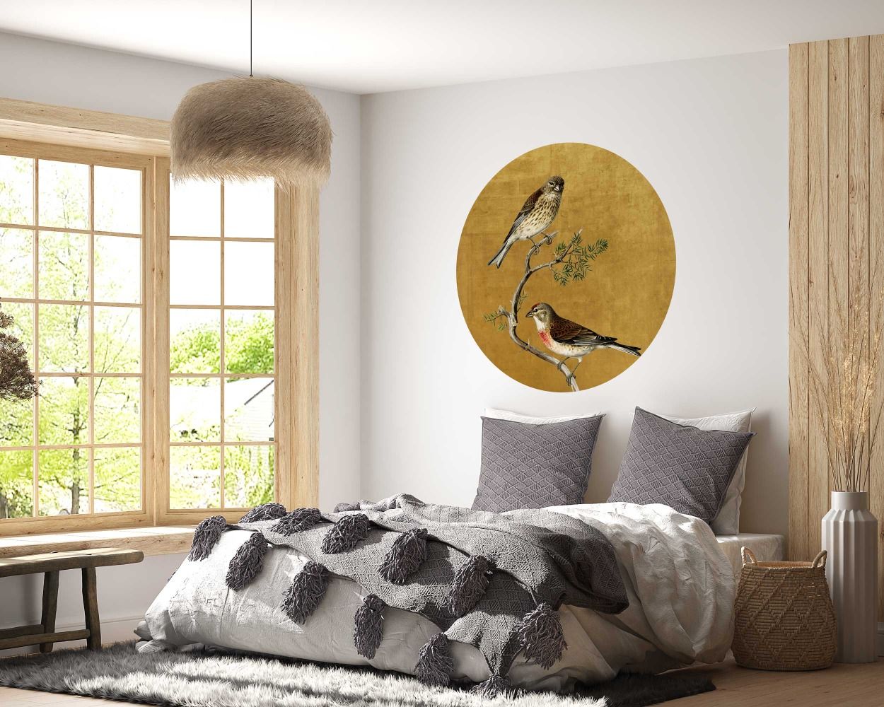 Beautiful Common Linnet Birds Circle Wall Decals for Bedroom Decor