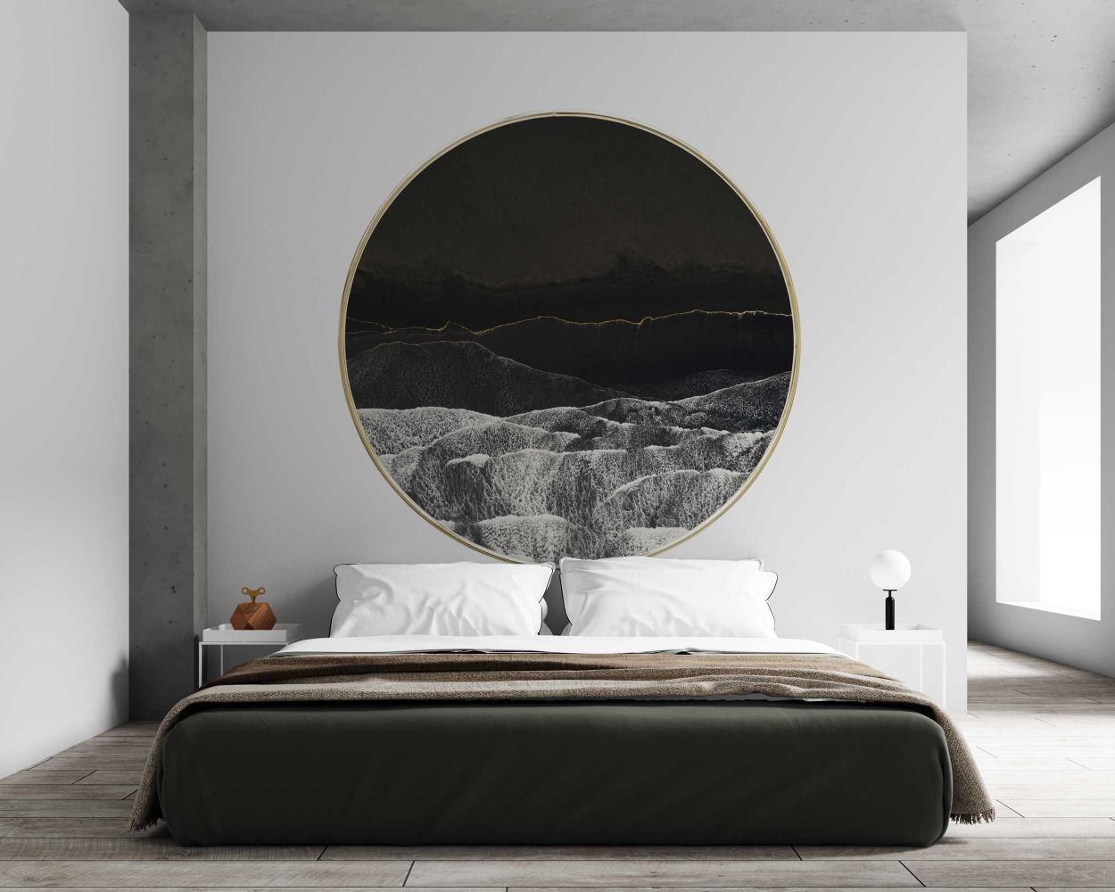 Beautiful Black Sand Beach Waves Circle Wall Decals for Bedroom Decor 