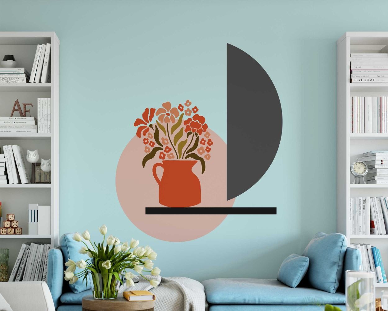 Beautiful A Flower Vase With Flowers Wall Stickers For Home Decoration