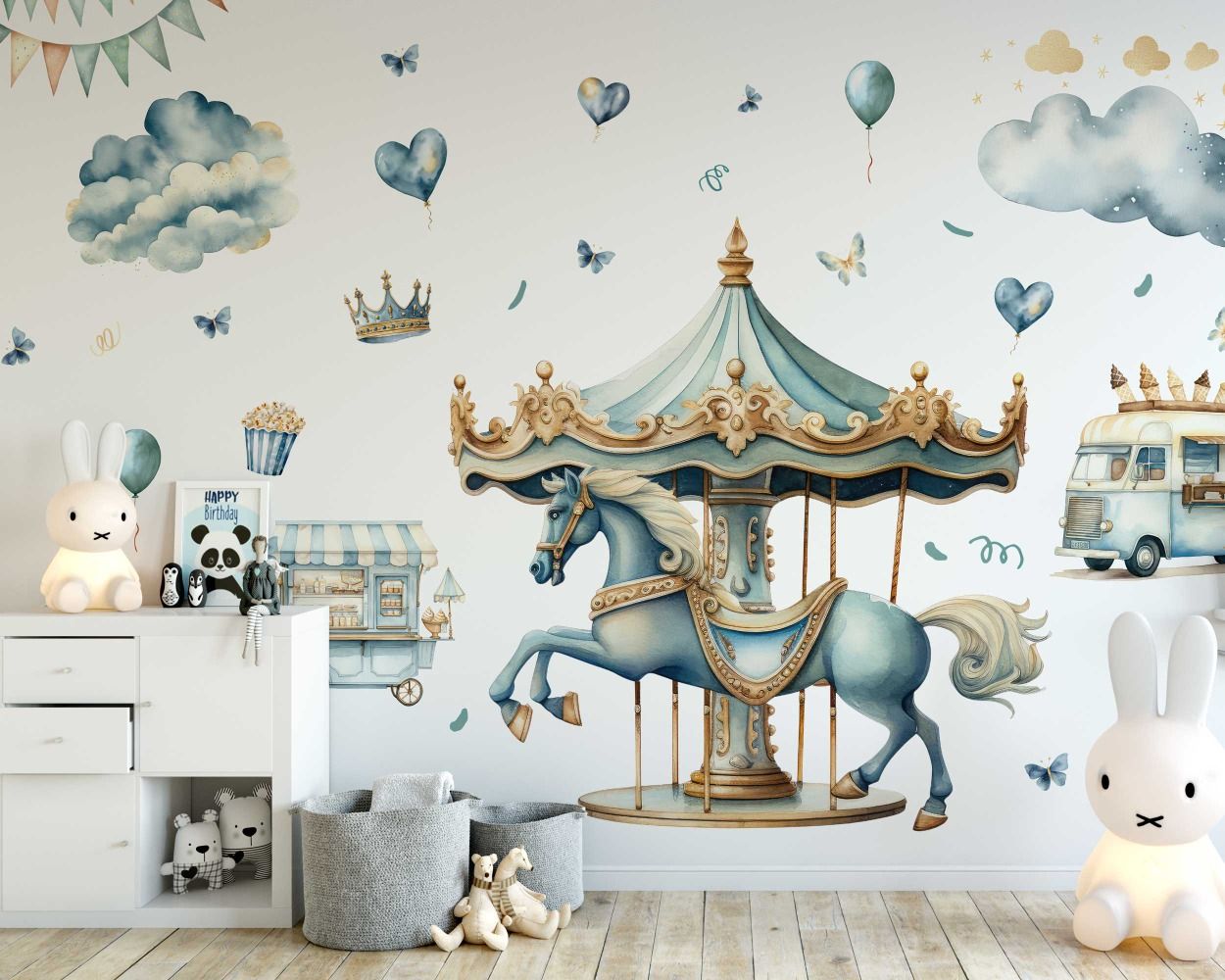 Beautiful Carousel With Horse And Van Wall Stickers For Kids Room Decoration 