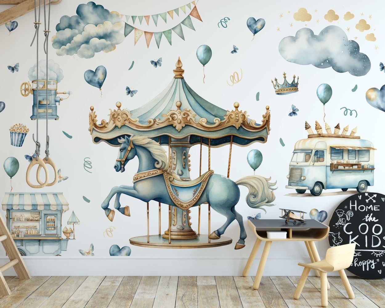 Beautiful Carousel With Horse And Van Wall Decals For Kids Room Decoration 