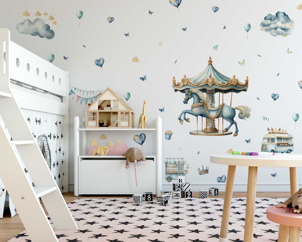Beautiful Carousel With Horse And Van Wall Stickers
