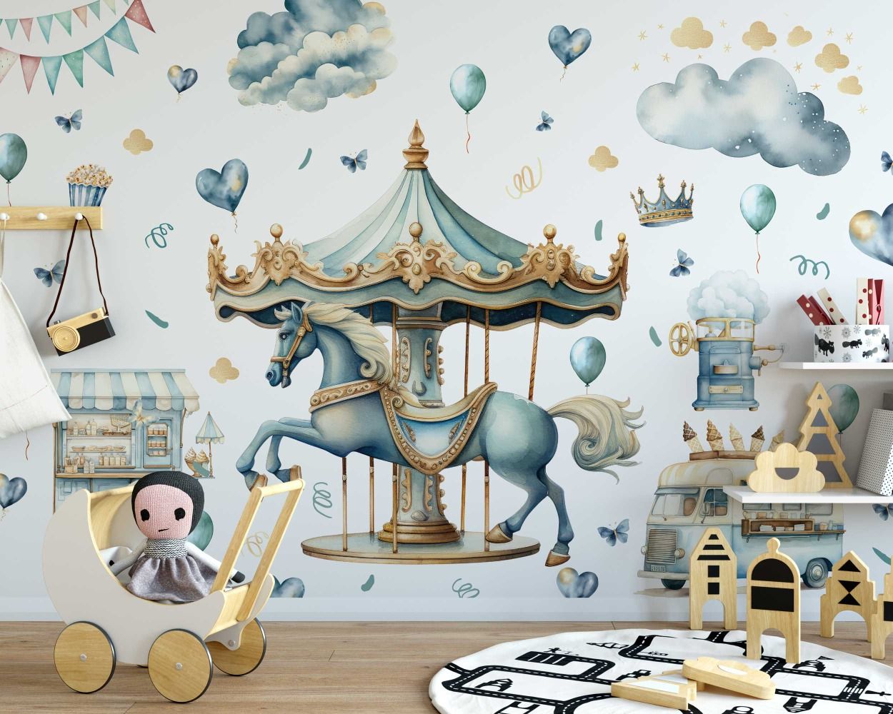 Beautiful Carousel With Horse And Van Wall Decals