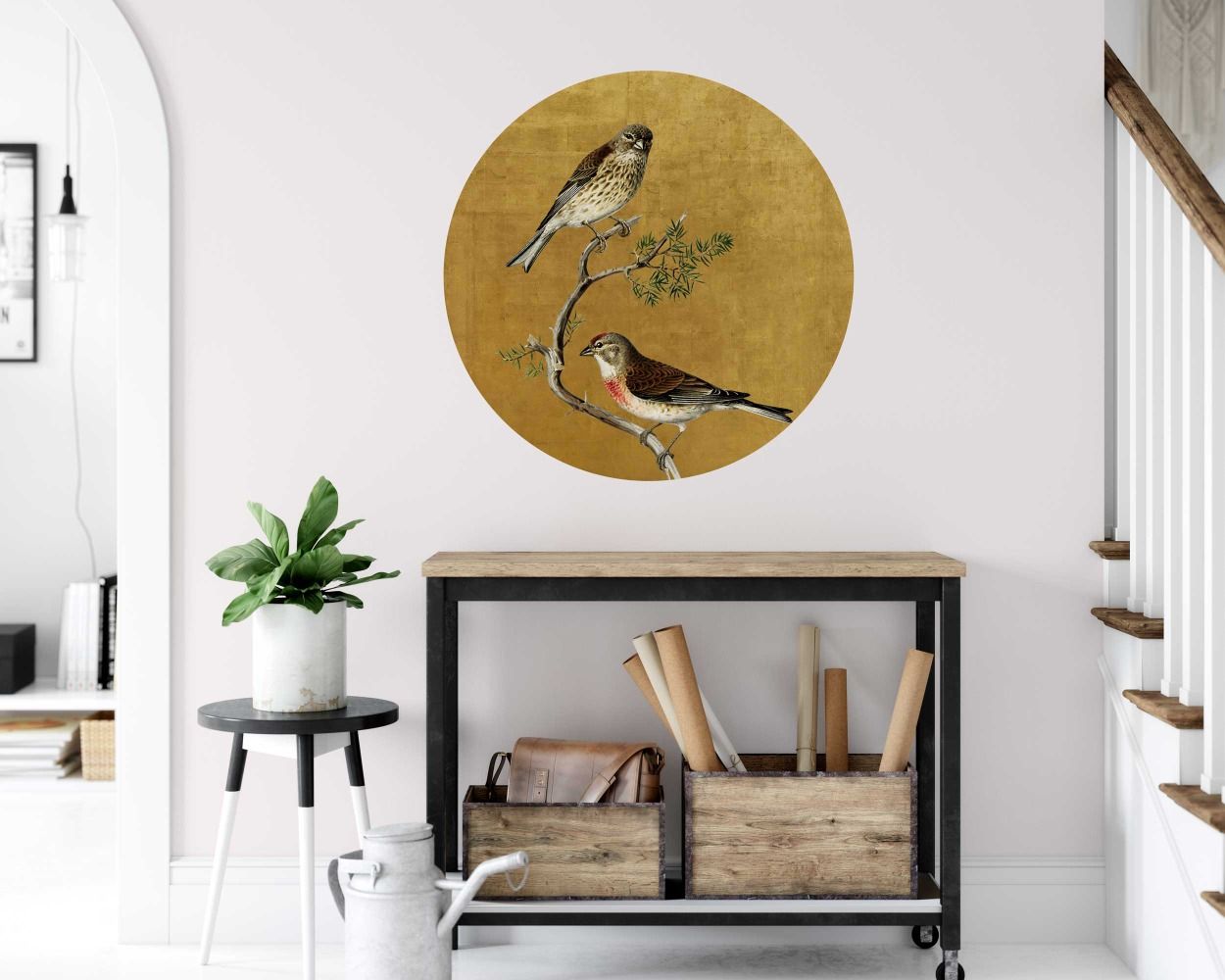 Beautiful Common Linnet Birds Circle Wall Decals