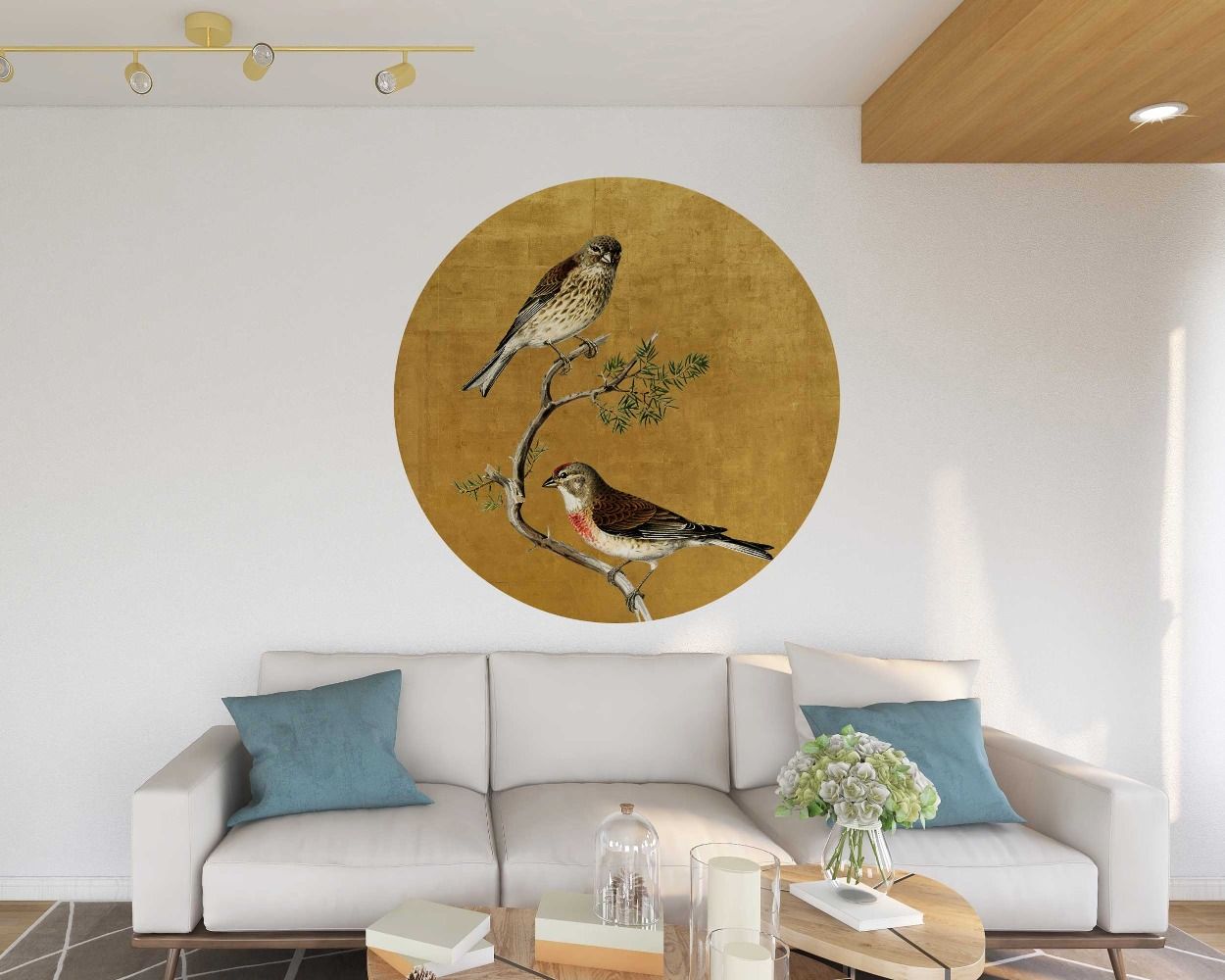 Beautiful Common Linnet Birds Circle Wall Stickers