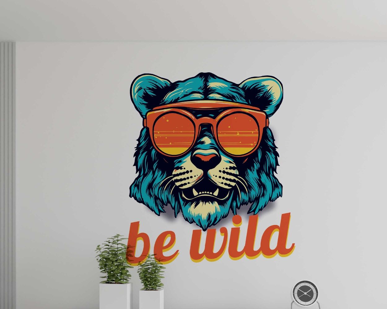 Cool Lion With Sunglasses And Be Wild Quote Wall Stickers 