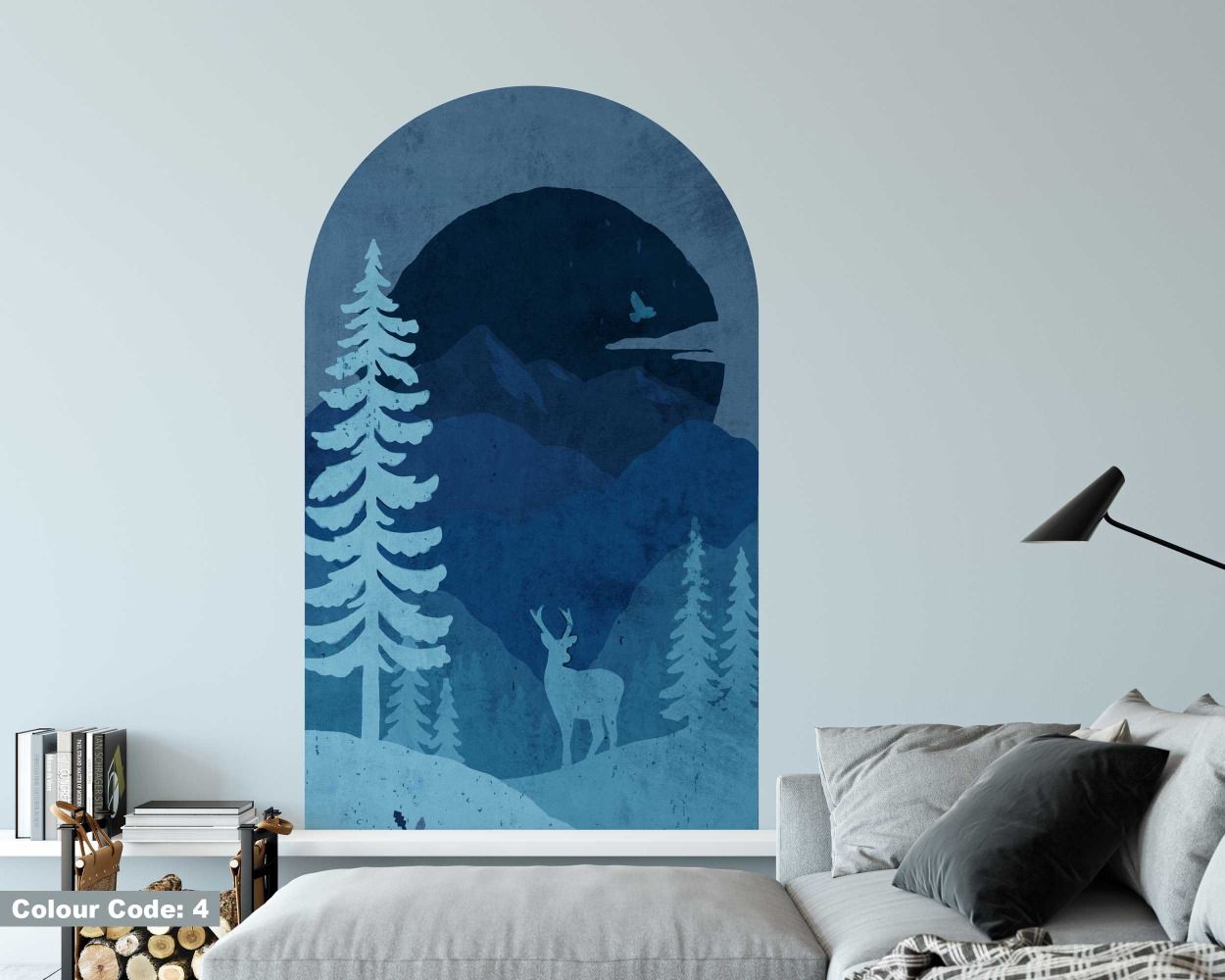 Beautiful Deer In The Forest With Mountain Arch Shape Wall Decals