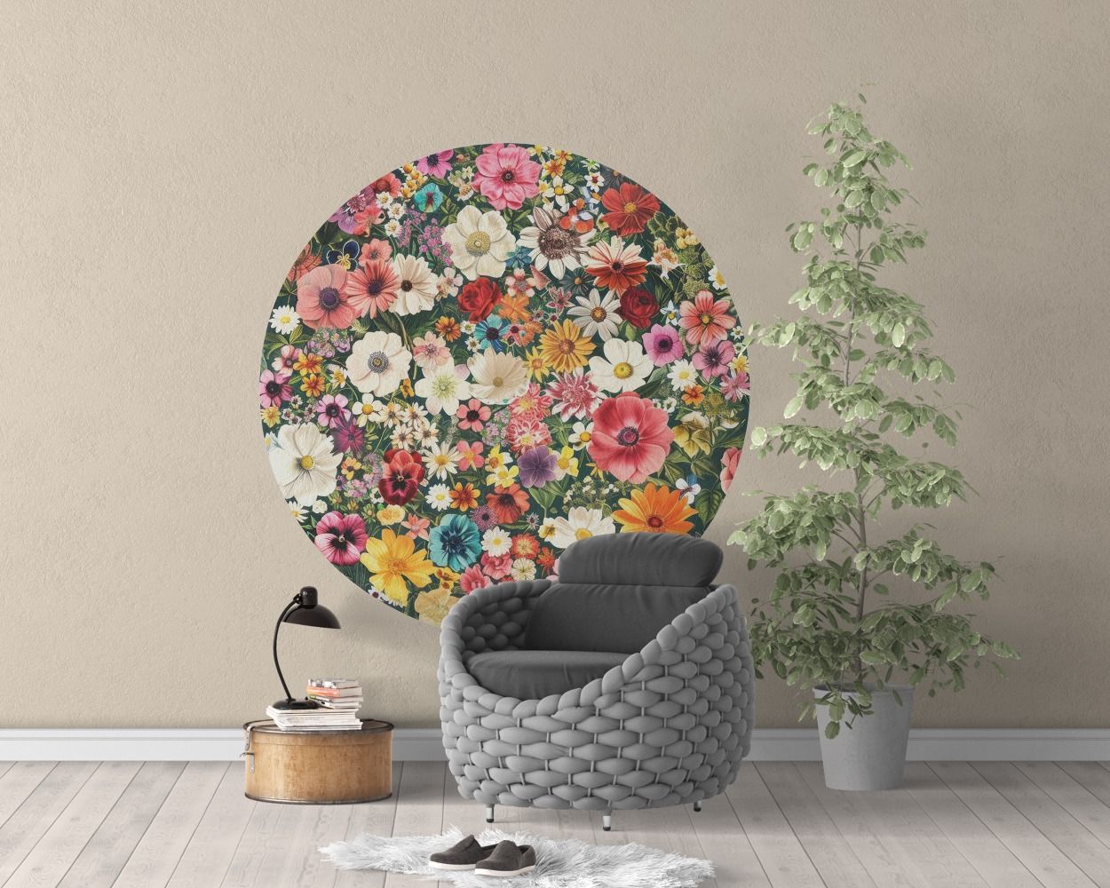 Best Beautiful Romantic Colorful Circle Floral Wall Stickers for Bedroom Decor